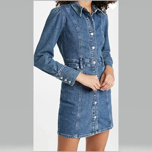 Boyish Emmett Puff Shoulder Denim Dress in Mirror Blue Size XL NWT - Picture 6 of 14